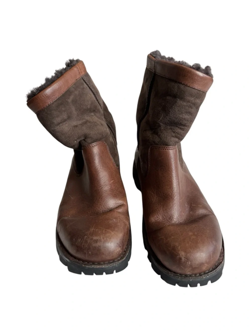 UGG Men's Brown Leather & Suede Insulated Short Boots - Picture 10 of 13